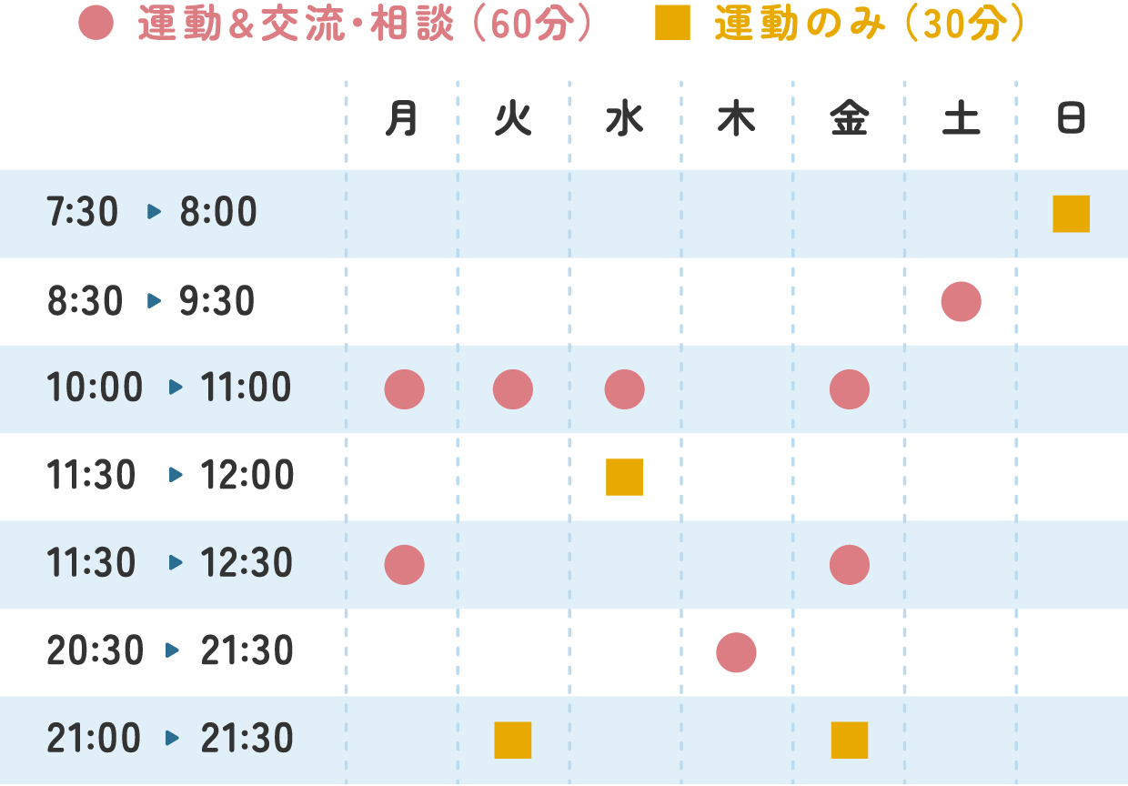 オンラインレッスンのスケジュール表